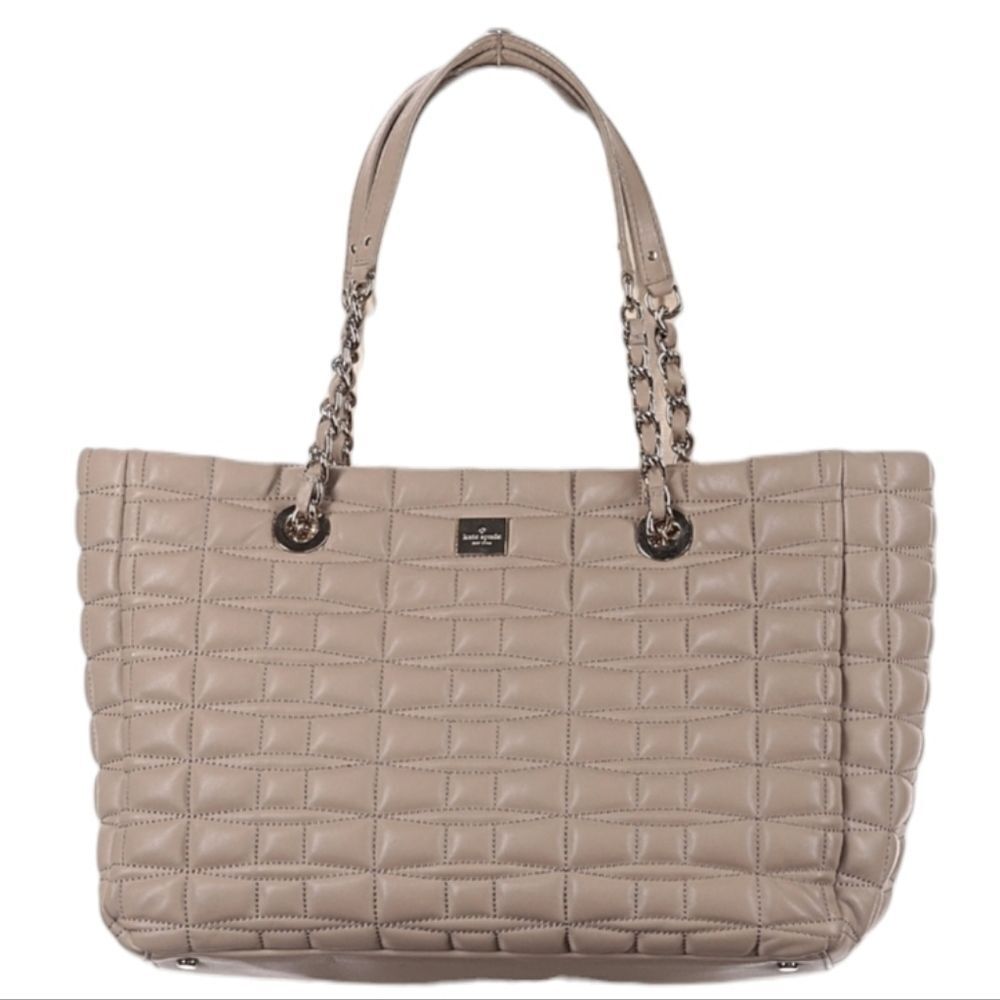 Kate Spade Madeyln Quilted Shoulder Bag Leather Tote Nude Beige Taupe Cream